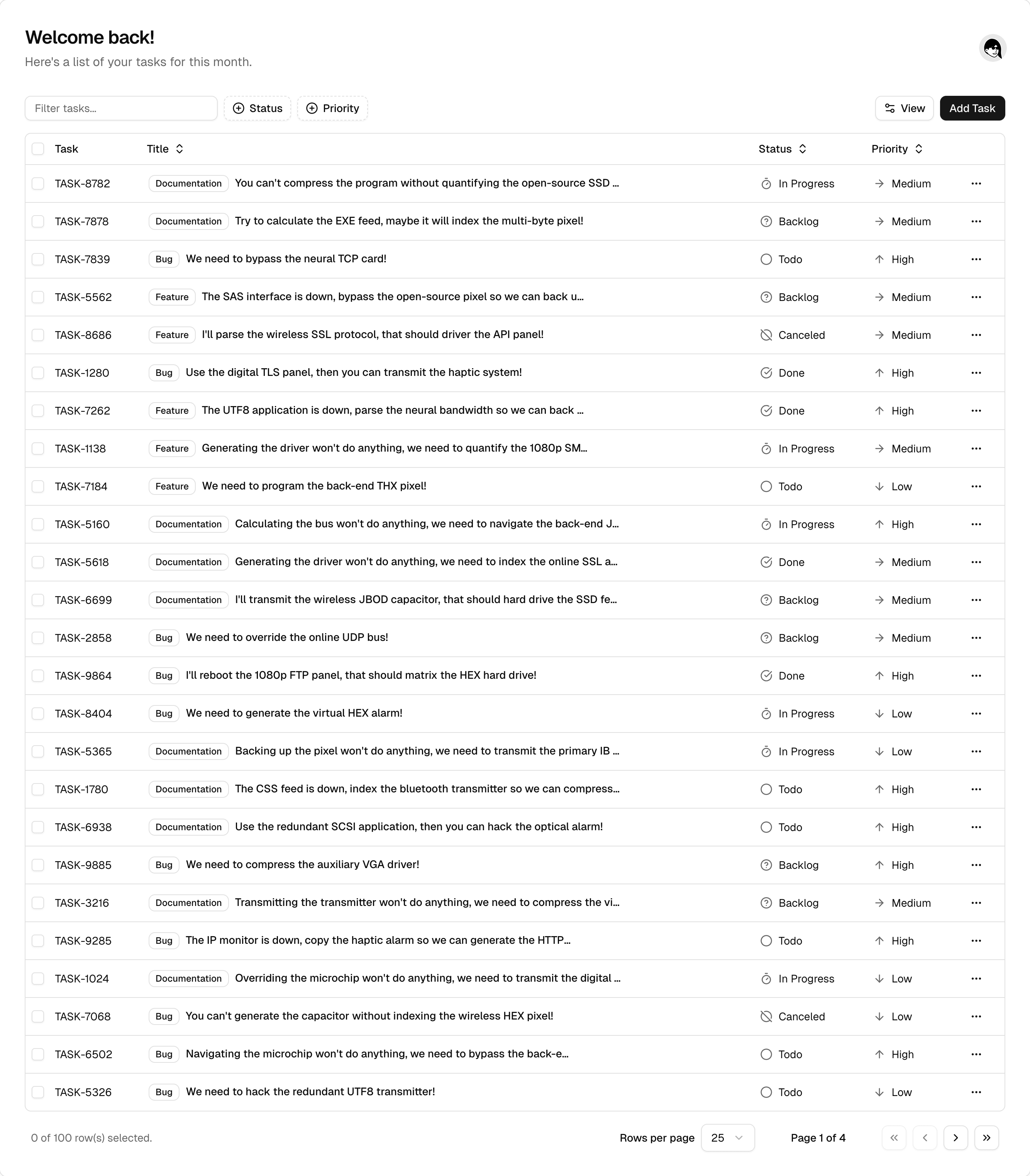 Tasks preview
